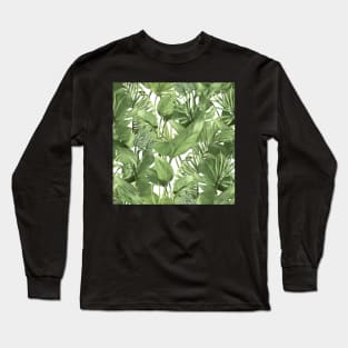 Tropical leaves on white Long Sleeve T-Shirt